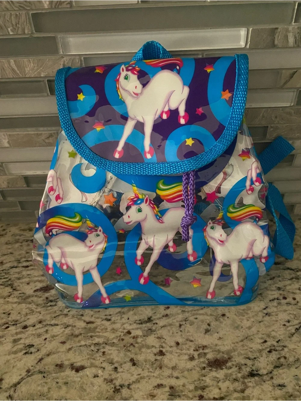 Vintage Lisa Frank Markie Unicorn mini backpack clear see through 90s y2k bag